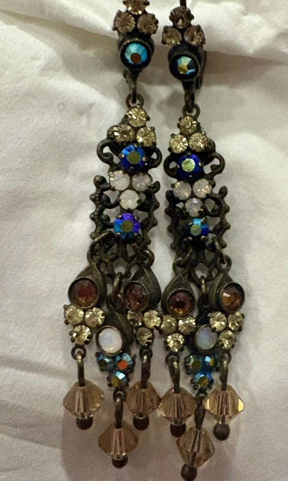 Brincos de lustre de cristal Sorrelli Earth Sky pendurados assinados bronze marrom azul - Imagem 1 de 4