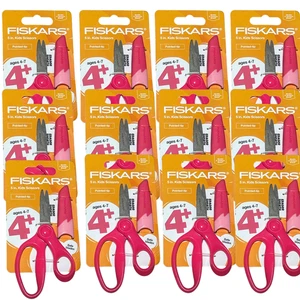 Confezione 12 Forbici Fiskars 5" Bambini Punta A Punta Rosa Con Fodero Scuola Aula - Foto 1 di 2