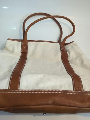 Bolso de mano Lands End grande de lona y cuero para fin de semana nuevo sin etiquetas beige tostado Foto 1 de 4