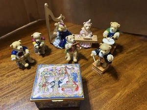 Halcyon Days Enamels 7 Piece Teddy Bear Orchestra With L.E. 68/100 Music Box - Picture 1 of 14