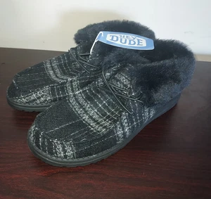 Hey Dude Womens Boots 9M Wendy Fold Cozy Comfort Flannel Plaid Black - Picture 1 of 13