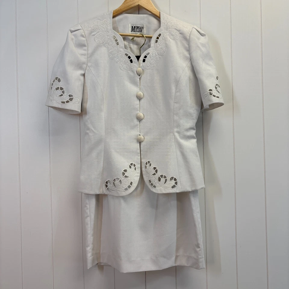 Traje Falda Vintage Morgan Miller Mujer Clásico Festoneado 2 piezas Talla 8 Granncore Foto 1 de 4
