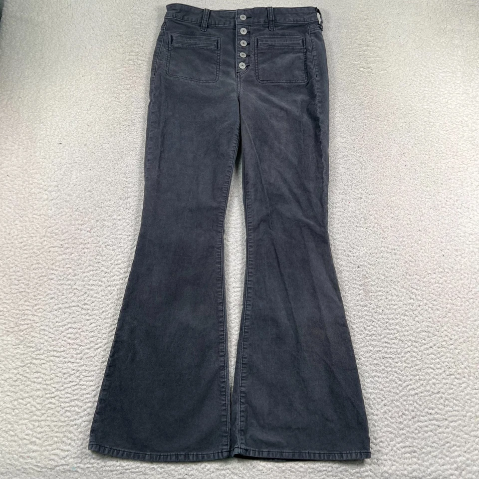 Pantalones American Eagle Talla 8 Pana Acampanado Botón Mosca Gris Elastizado Tiro Alto Y2K Foto 1 de 4
