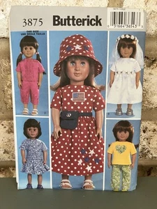 BUTTERICK PATTERN 3875  18" DOLLS- 5 OUTFITS UNCUT Hat Dress Wedding Dress Pants - Picture 1 of 2