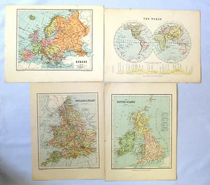 LOT GEO2  4 PLANCHES GEOGRAPHIE ANCIENNES EUROPE MONDE ANGLETERRE ENGLAND WALES - Picture 1 of 3