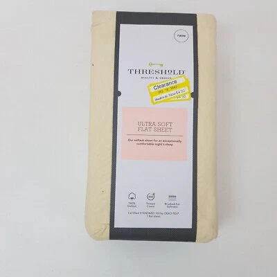 Sábana plana doble ultra suave Threshold algodón amarillo claro 300 hilos ct 68x96 pulgadas Foto 1 de 4