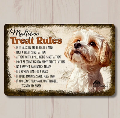 Maltipoo Treat Reglas Letrero Perro Snack Metal Lata Divertido Arte de Pared Malti Placa Regalo Foto 1 de 4