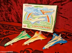Vintage Soviet Set Of 3 Tin Toy Planes TU-144 Space Age TOY Set USSR ! Box! - Picture 1 of 24