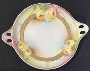 Vintage Turin Bavaria HandPainted Roses Double Handle 7” Plate~Dish~Candy~Snacks - Picture 1 of 12