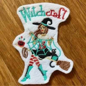 Crafty Witch Craft patch with black cat & cute young witch - one of a kind! - Picture 1 of 1