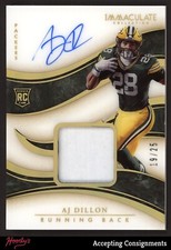 2020 Immaculate Collection Gold #122 A.J. Dillon RPA Rookie PATCH AUTO 19/25