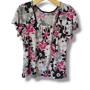 Carol Rose Women's petites multicolor floral short sleeves pullover blouse - lg - Picture 1 of 8