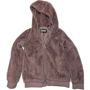 DKNY Full Zip Hooded Fleece Sherpa Jacket Girls Size 14-16 Pink - Picture 1 of 6