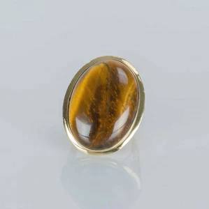 Vintage 10k Yellow Gold Large Tigers Eye Stone Statement Ring Size 6 - Picture 1 of 5