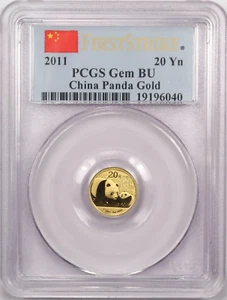 2011 China 20Y Panda 1/20th Oz Gold Coin PCGS Gem BU (Uncirculated) First Strike - Picture 1 of 2