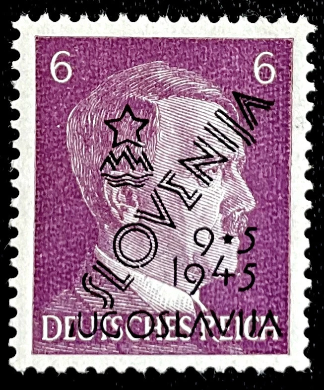 1945 WWII LIBERATION OF EUROPE & SLOVENIA ADOLF HITLER ERROR IN OVERPRINT STAMP - Image 1 of 1
