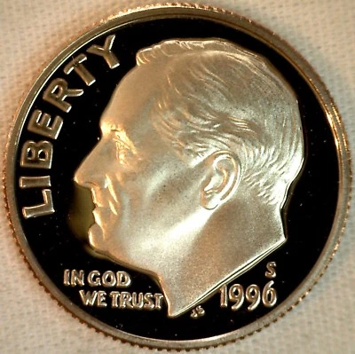 1996 S Proof Roosevelt Dime Ten Cent Coin 10c Nickel Clad Copper Coin - Image 1 of 2