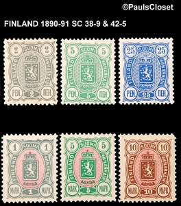 FINNLAND 1890-1 SC 38-9, 42-5 WAPPEN 2p-25m postfrisch og f/vf - Bild 1 von 2