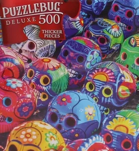 500 Pieces Jigsaw Puzzle Colorful Sugar Skulls Puzzlebug Deluxe 20 X 12 - Picture 1 of 3