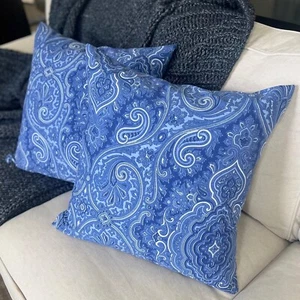 2 RARE Ralph Lauren 20" THROW Pillow Covers CUSTOM Delft Blue Elizabeth Paisley - Picture 1 of 6