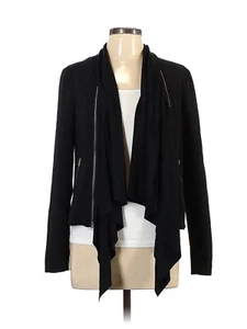 Ella Moss Womens Black Open Front Cardigan Sweater Size M Zip shark hem Textured - Imagen 1 de 5