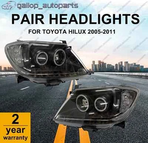 LED Pair Head Lights HALO Projector Angel Eyes For Toyota HILUX 2005-2011 Black - Picture 1 of 6