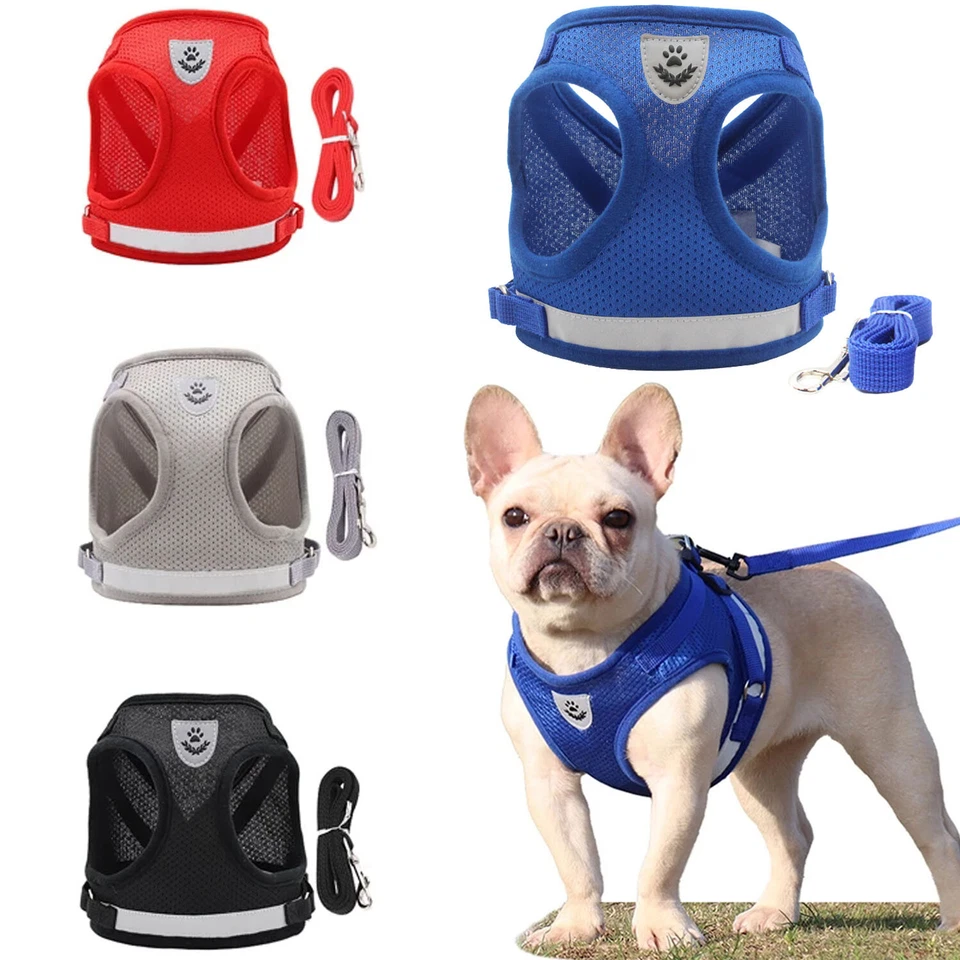 Breathable Dog Pug Harness Pet Puppy Cat Soft Nylon Mesh Lead Leash Walking Vest - Image 1 of 4