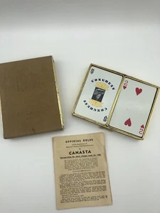 Vintage Playing Cards Canasta Congress Double Deck Case MCM Complete Set Box - Picture 1 of 6