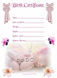 20 x A4 BIRTH SHEETS/CERTIFICATE 4 YOUR REBORN BABY/DOLL FAKE BABY Design 3 - Picture 1 of 1