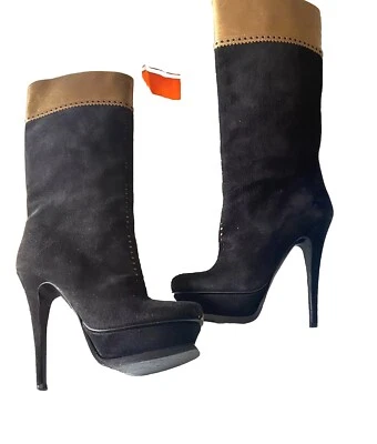 Yves Saint Laurent Rive Gauche Botte Tribute 37 Noir Boots Shoes pumps vintage - Photo 1/4