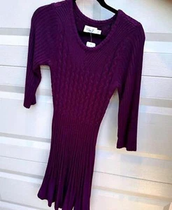 Eliza J Womens Purple Cable Knit Sweater Dress - Picture 1 of 6