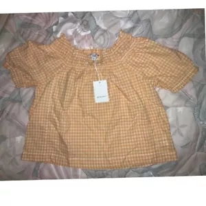 Blusa de guinga con mangas abullonadas y hombros descubiertos talla S - Imagen 1 de 10