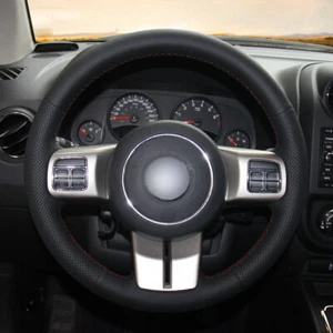 DIY Personalized Black Leather Steering Wheel Cover For Jeep Compass Wrangler - Picture 1 of 9