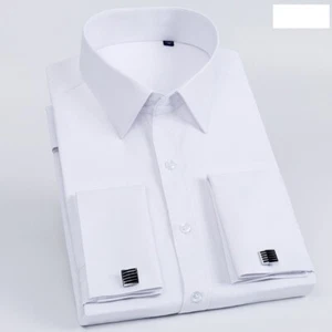 Herren Kleid Shirts französische Manschette Langarm formell Geschäft Manschettenknöpfe Shirts Tops - Bild 1 von 10