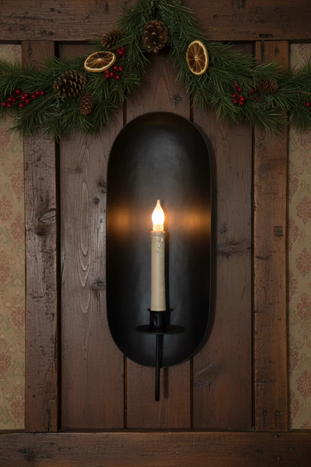Primitive Colonial Black Metal Drawing Room Candle Sconce 15" - Image 1 of 4