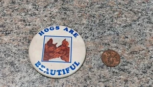 Vtg Loving Pig HOGS ARE BEAUTIFUL Pinback Button Usa 60's 70's - Picture 1 of 3