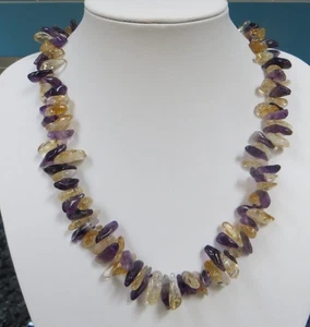 Sterling Silver 925 Amethyst & Citrine Gemstone Necklace Length 19 inches - Picture 1 of 22