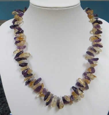 Sterling Silver 925 Amethyst & Citrine Gemstone Necklace Length 19 inches - Image 1 of 4