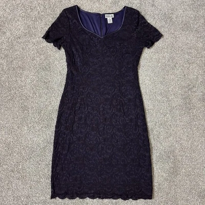 Vintage Robbie Bee Dress Womens 10 Dark Purple Lace Overlay Y2K Party Classic - Image 1 of 4