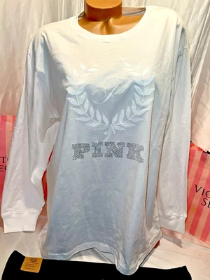 Victorias Secret PINK Bling Varsity Crew Shirt XL RARE - Image 1 of 2