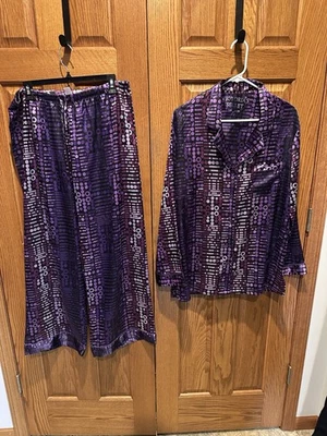 Conjunto de pijama de satén Y2K de colección Victoria's Secret rosa púrpura sedoso pijamas pierna ancha talla L Foto 1 de 4