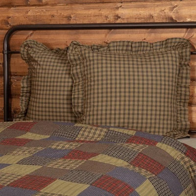 Rustic Euro Sham Green Cedar Ridge Cotton Plaid Square Bedroom Decor VHC Brands - Image 1 of 4