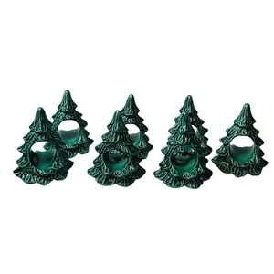 Vintage grün Keramik Weihnachtsbaum Serviettenhalter 7er Set freistehend 3,5" - Bild 1 von 4