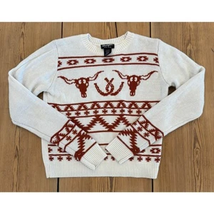 Wrangler Retro White Burnt Orange Cropped Sweater Longhorns Hufeisen Western S - Bild 1 von 7