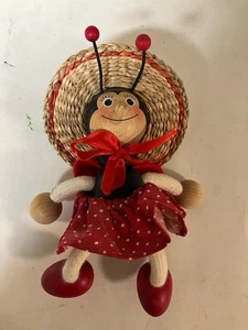 Coccinella fatta a mano decorazione in legno giocattolo gonfiabile ornamento - Foto 1 di 3
