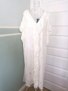 H&M Womens Dress Size M/L Ivory Short Sleeve V-Neck Ruffle Relaxed Lined Floaty - Picture 1 of 22