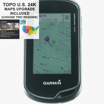 Garmin Oregon 750t GPS w/ TOPO U.S. 24K Maps Upgrade Choose Two Regions! - Image 1 of 4
