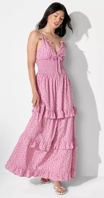 NEW Women Pink Floral Smocked Maxi A-Line Dress - Wild Fable Large - Image 1 of 4