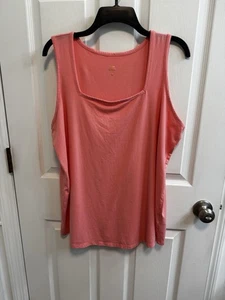 Belle By Kim Gravel XL Square Neck Sleeveless Too Curved Hem Orange Coral - Picture 1 of 10