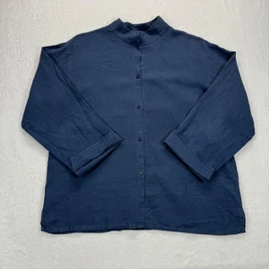 Eileen Fisher Button Down Linen Shirt Top Women's Size M Blue READ - Picture 1 of 11